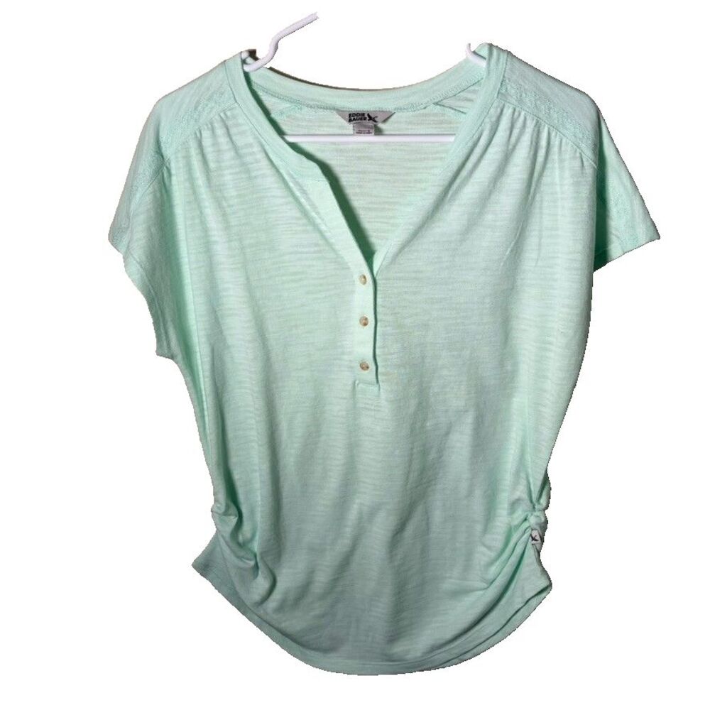 Eddie Bauer T-Shirt Women's Small Mint V-Neck Popover Short Sleeve Ruched Top